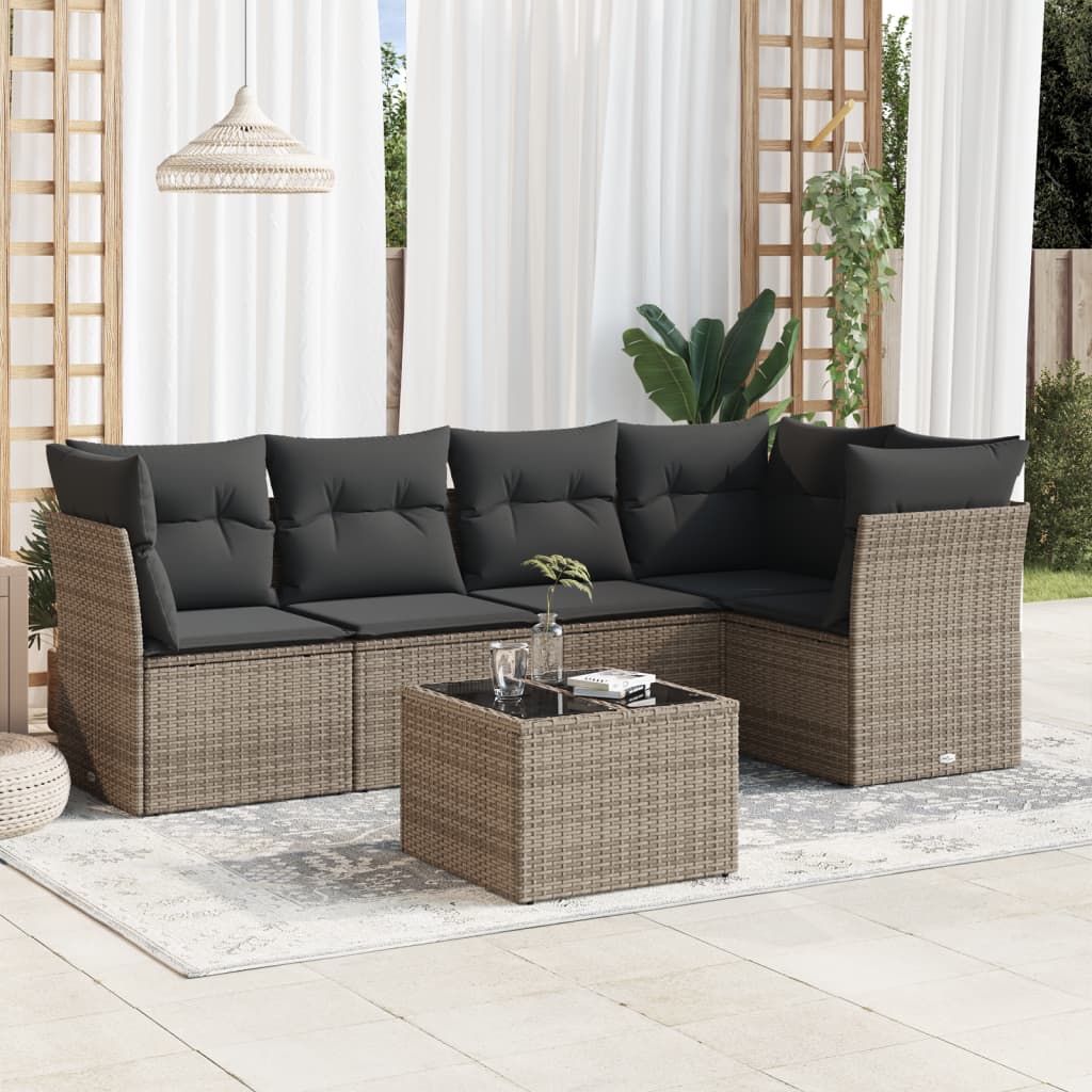 Vetonek Set de muebles de jardín 6 pzas y cojines ratán sintético gris