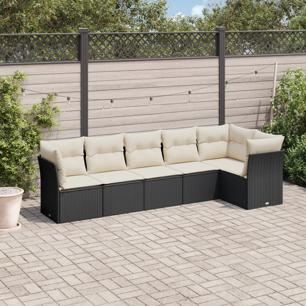 Vetonek Set muebles de jardín 6 piezas y cojines ratán sintético negro