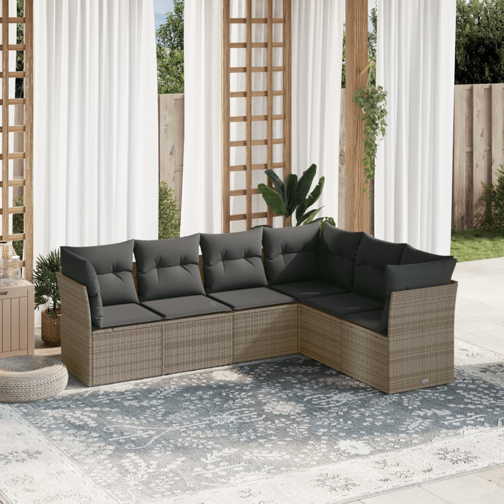 Vetonek Set de muebles de jardín 6 pzas y cojines ratán sintético gris