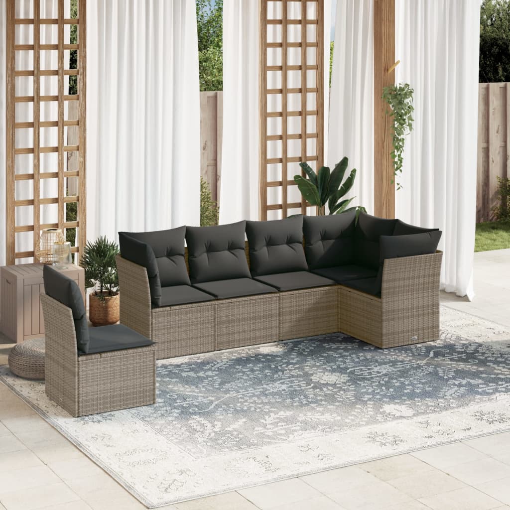 Vetonek Set de muebles de jardín 6 pzas y cojines ratán sintético gris