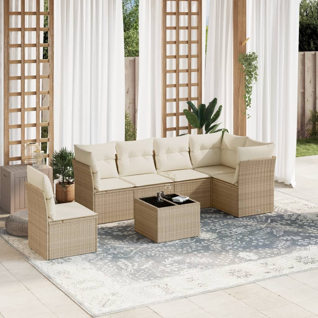 Vetonek Set sofás de jardín 7 piezas y cojines ratán sintético beige