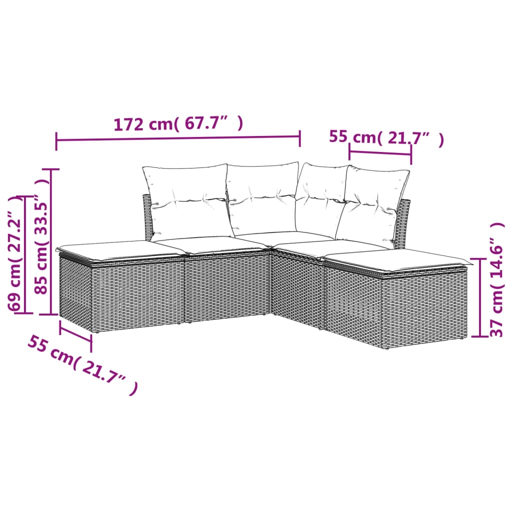 Conjunto de móveis de jardim 5 PCs e almofadas sintéticas pretas