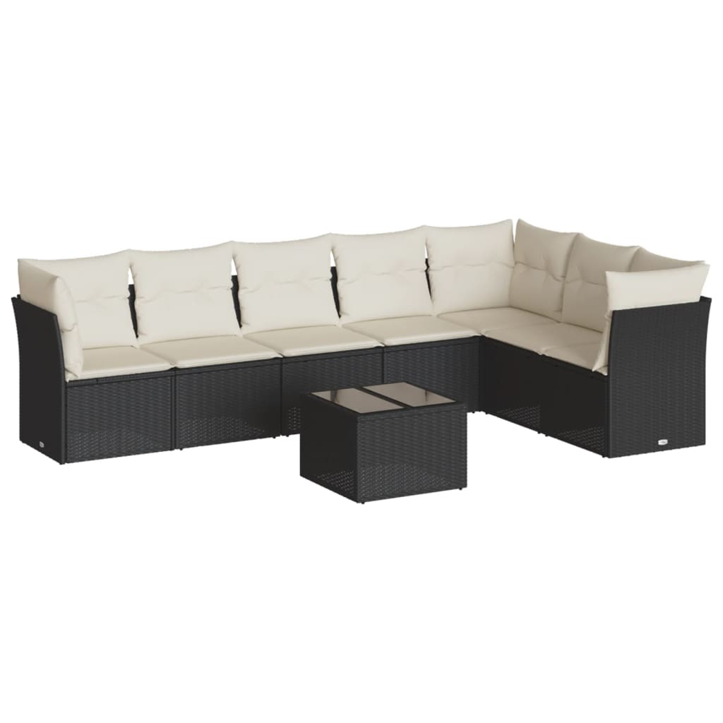 Gartensofas Set 8 Stücke und schwarze synthetische Rattankissen