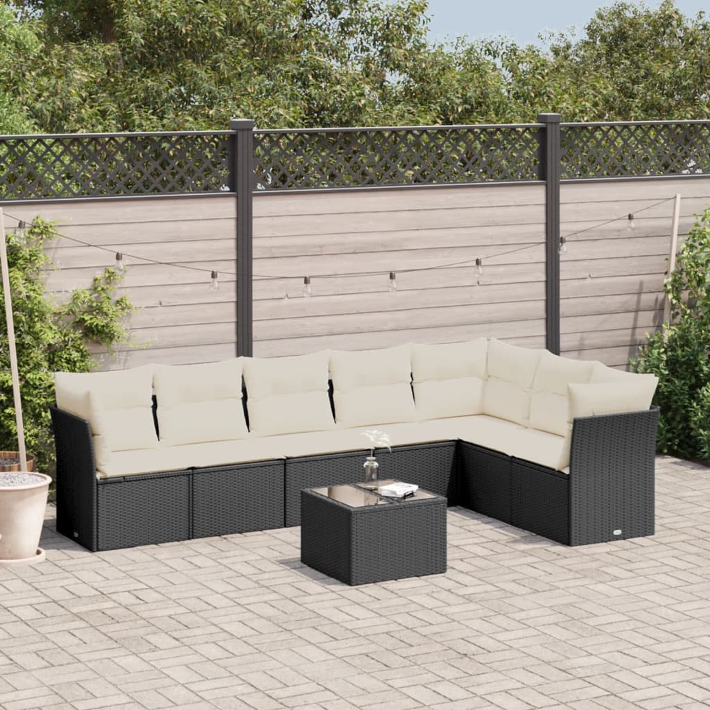 Gartensofas Set 8 Stücke und schwarze synthetische Rattankissen