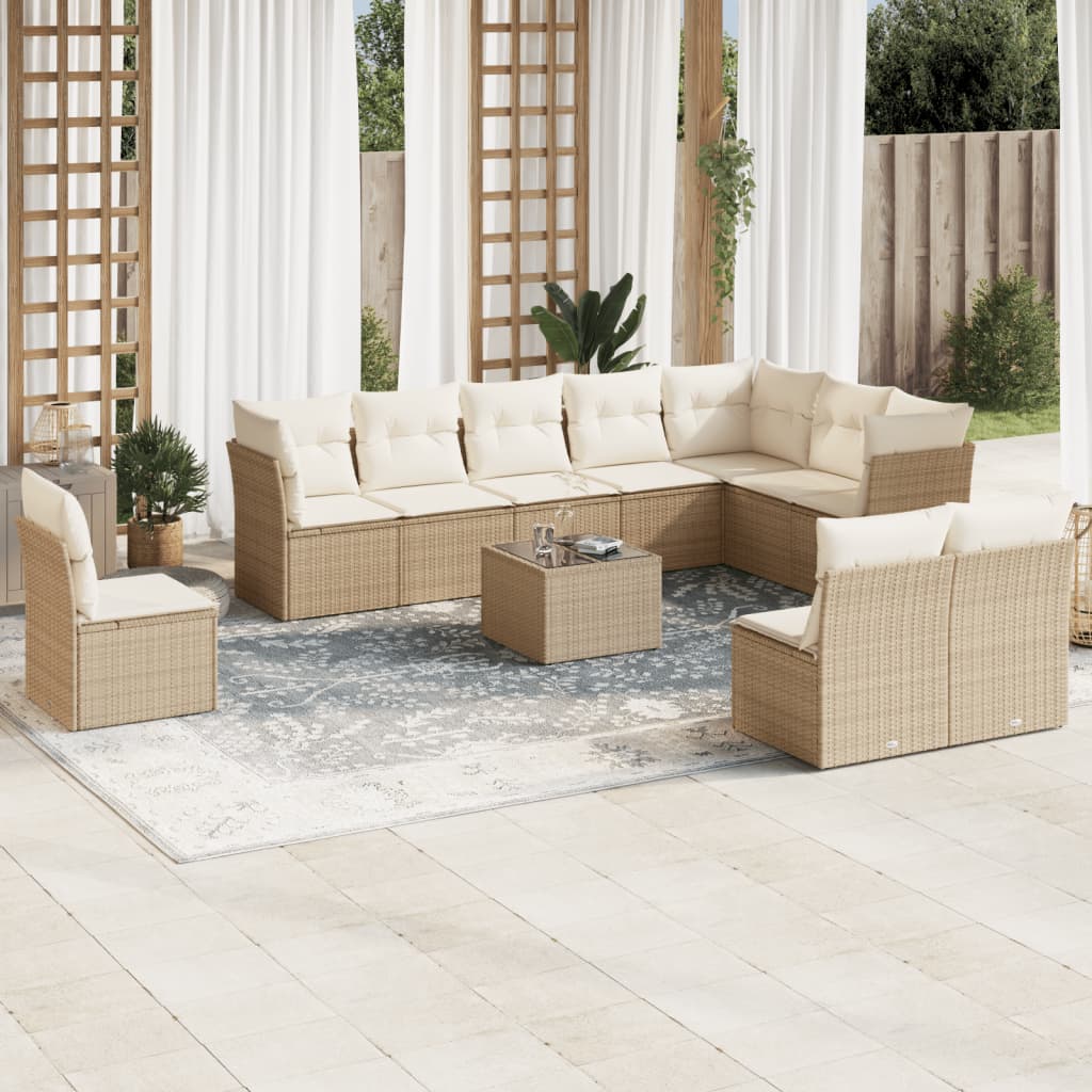 Vetonek Set de sofás de jardín 11pzas con cojines ratán sintético beige