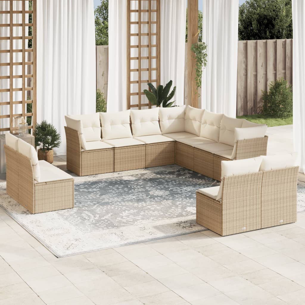 Vetonek Set de sofás de jardín 11pzas con cojines ratán sintético beige