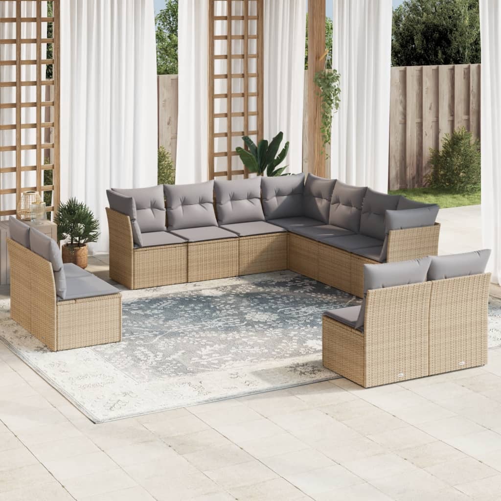 Vetonek Set de sofás de jardín 11pzas con cojines ratán sintético beige