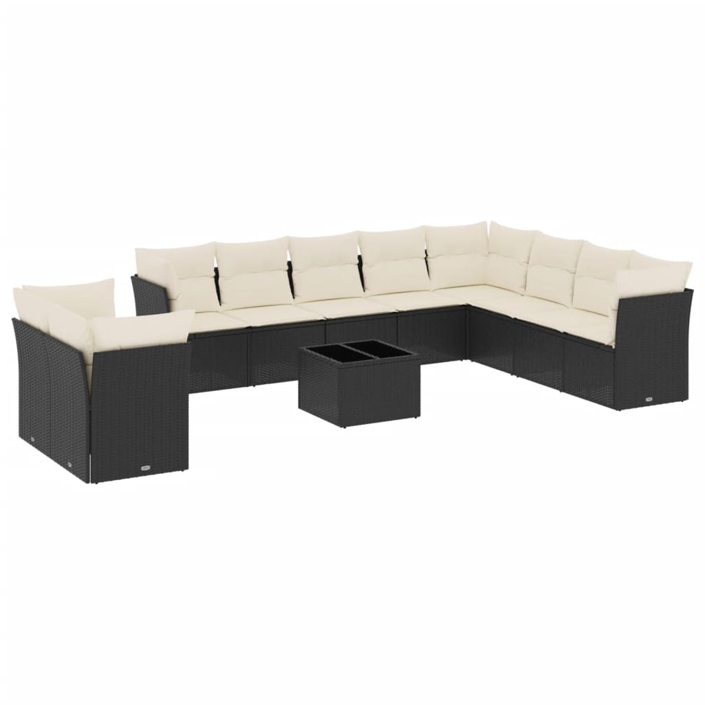 Garden Sofas Set 11 Pcs and Black Synthetic Ratan Cushions