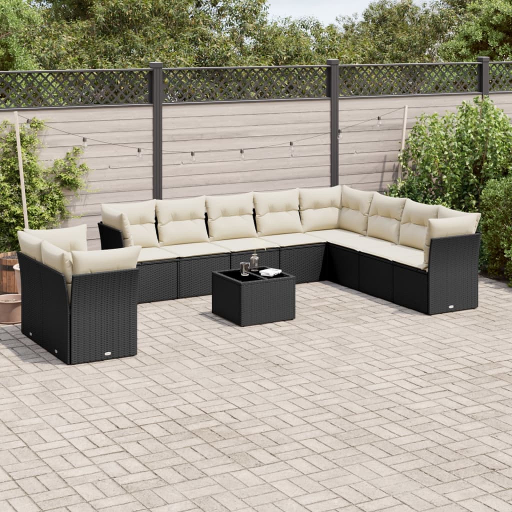 Garden Sofas Set 11 Pcs and Black Synthetic Ratan Cushions