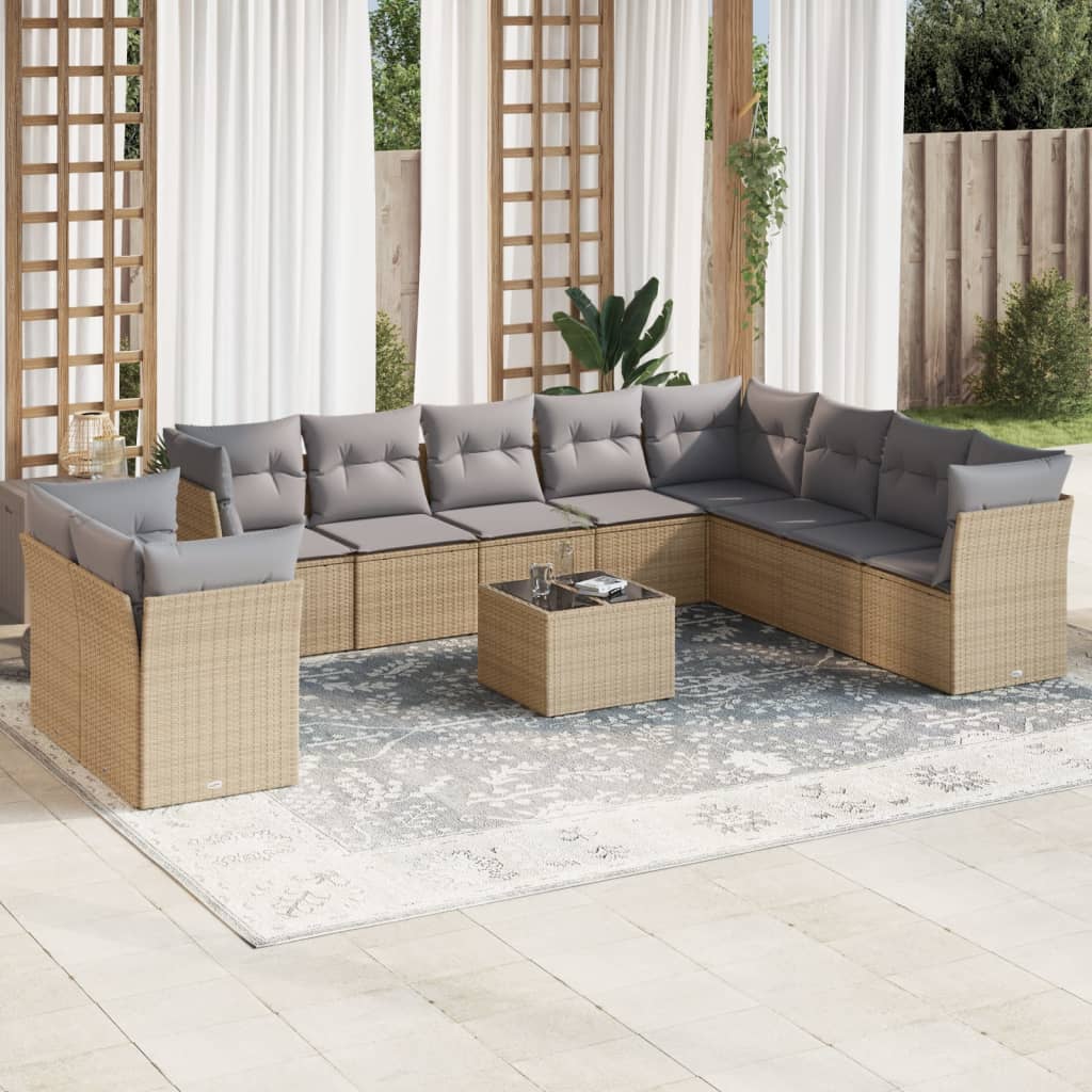 Vetonek Set de sofás de jardín 11pzas con cojines ratán sintético beige