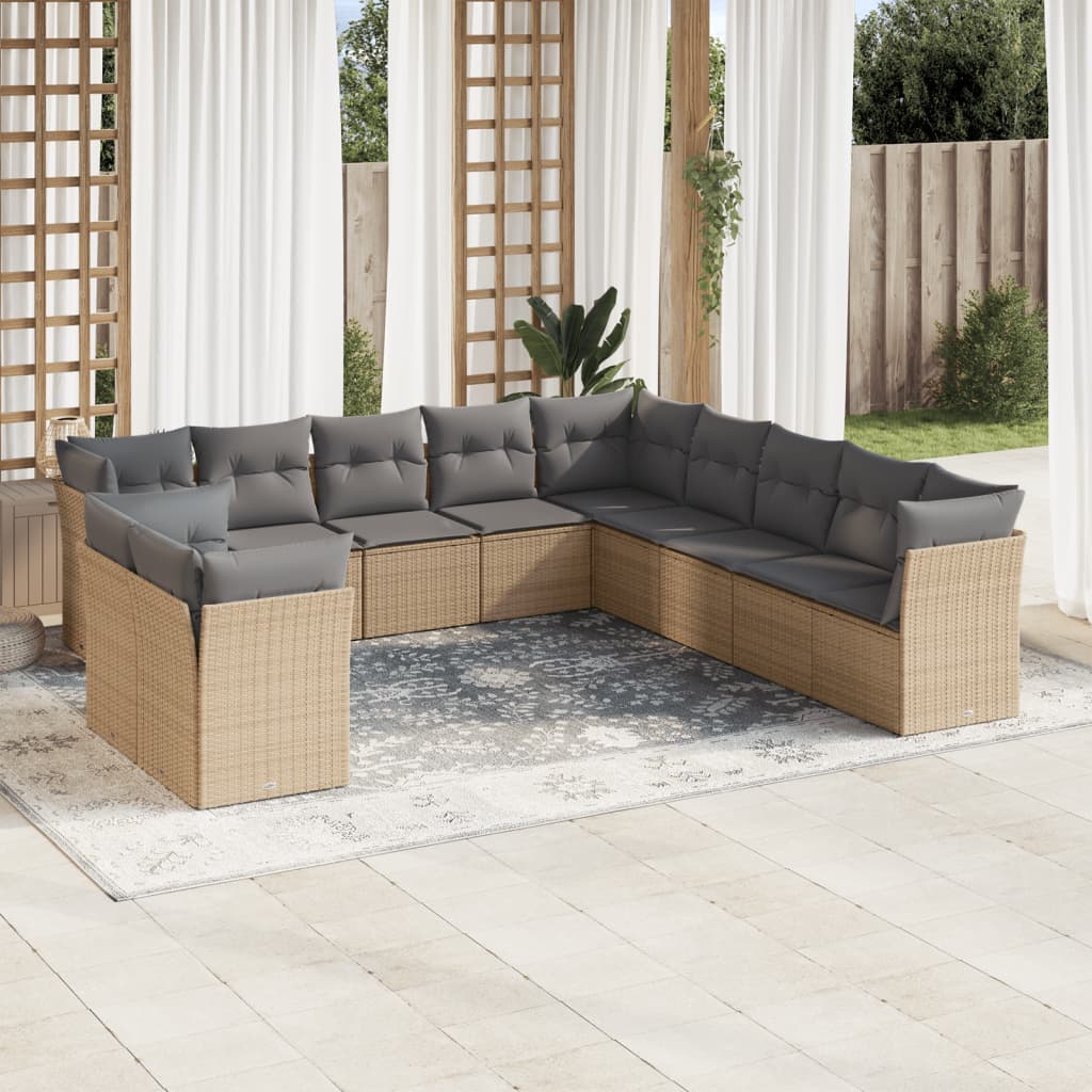 Vetonek Set de sofás de jardín 11pzas con cojines ratán sintético beige