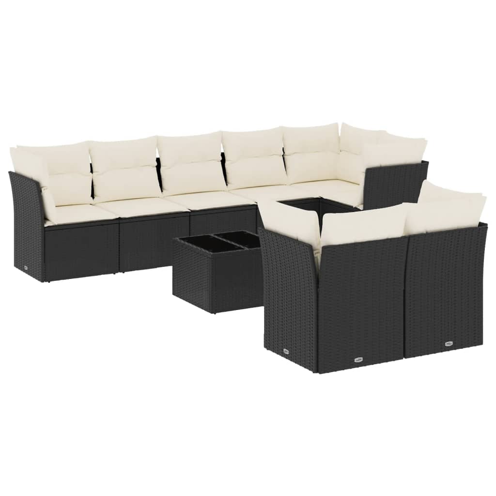 Gartensofas Set 8 Stücke und schwarze synthetische Rattankissen