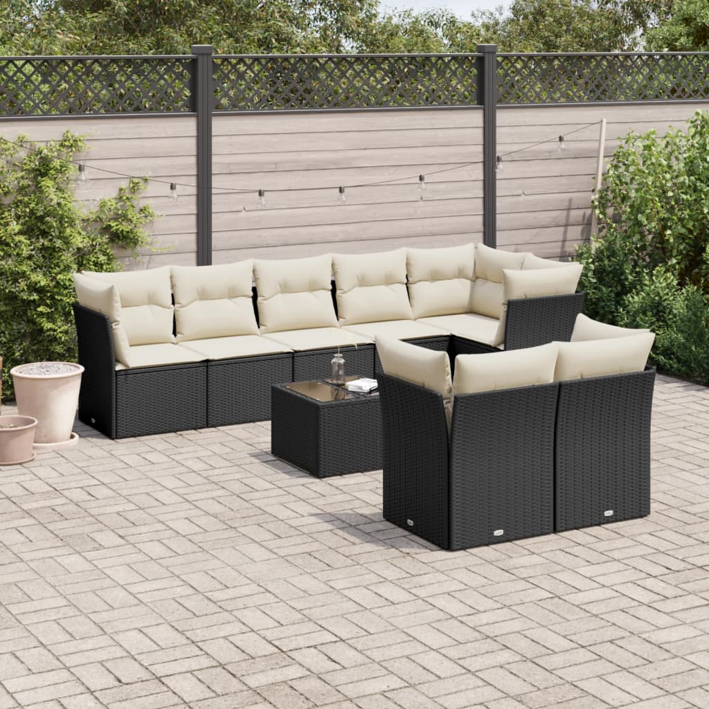 Gartensofas Set 8 Stücke und schwarze synthetische Rattankissen