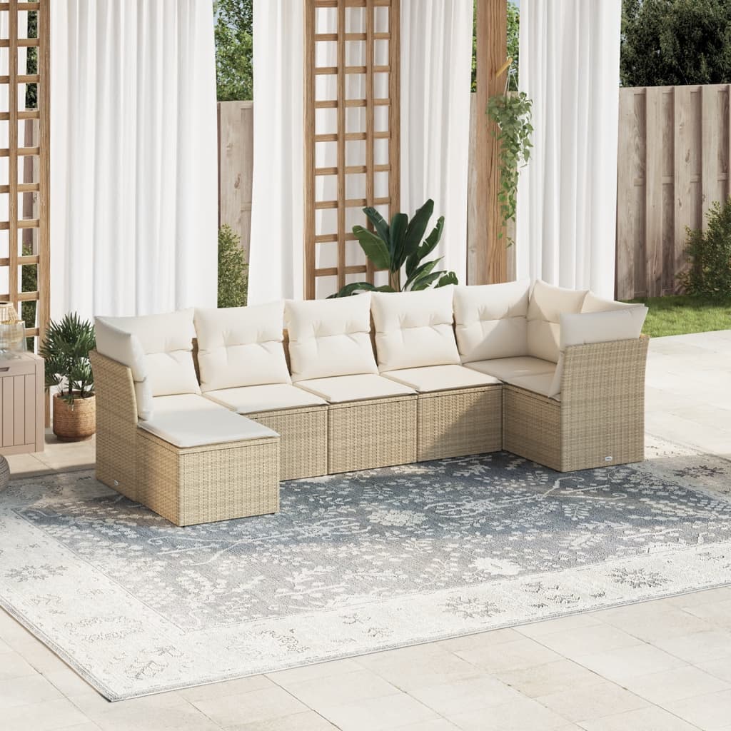 Vetonek Set sofás de jardín 7 piezas y cojines ratán sintético beige