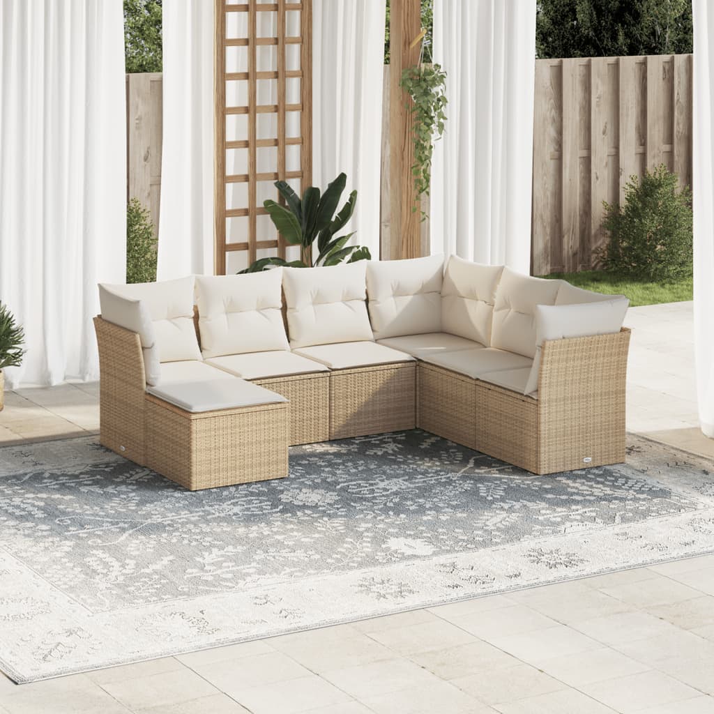 Vetonek Set sofás de jardín 7 piezas y cojines ratán sintético beige