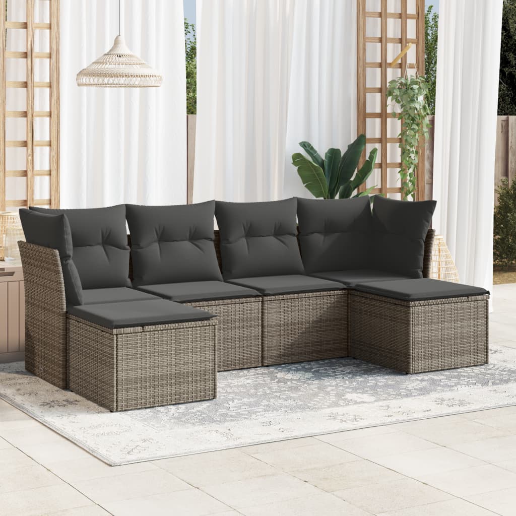 Vetonek Set de muebles de jardín 6 pzas y cojines ratán sintético gris