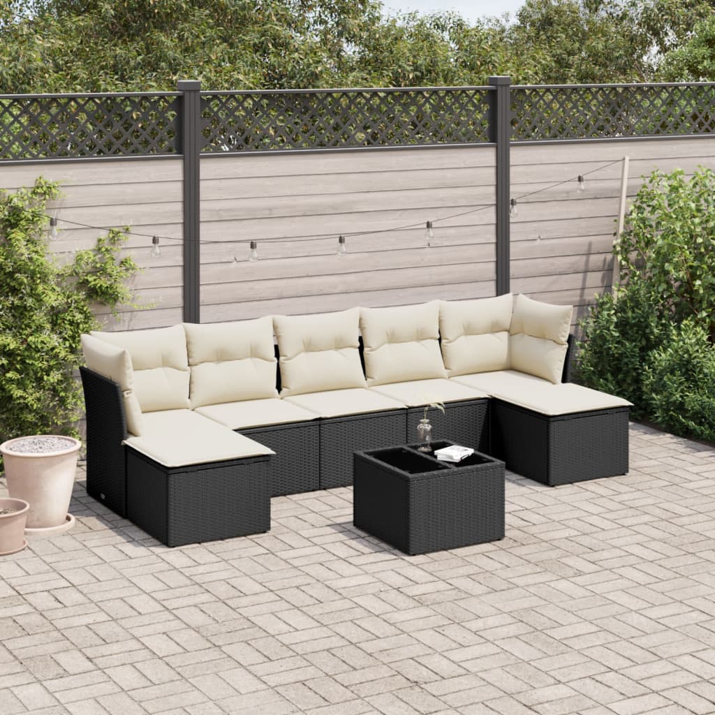 Gartensofas Set 8 Stücke und schwarze synthetische Rattankissen