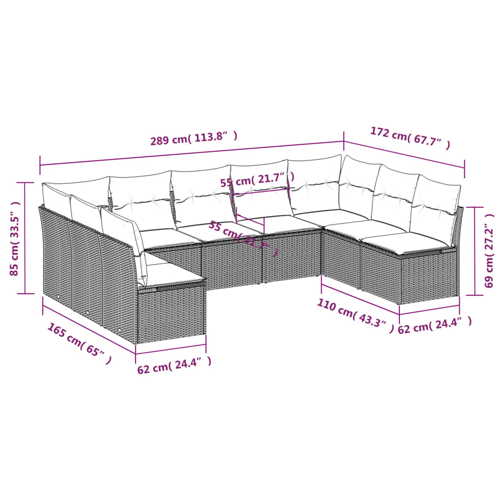 Sofás de jardim Conjunto de 9 PCs com almofadas sintéticas bege