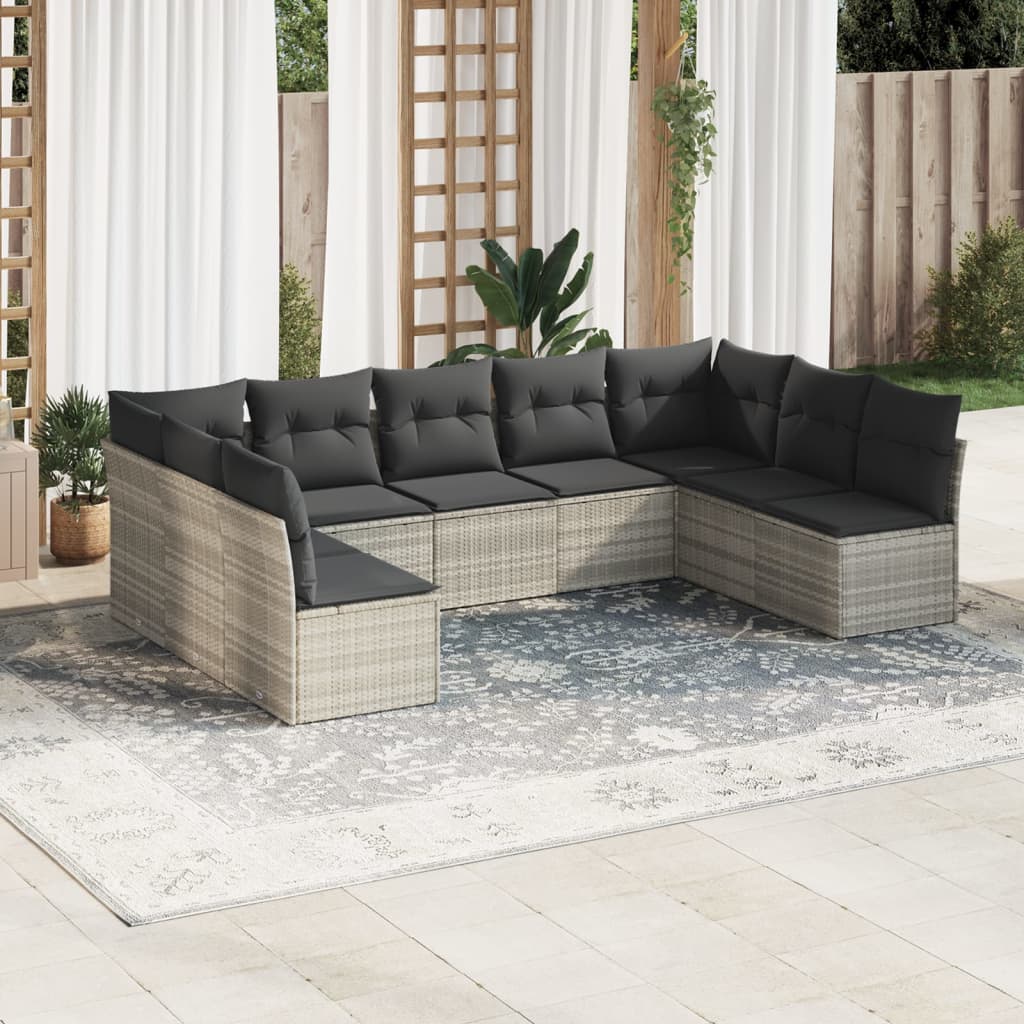 Vetonek Set muebles jardín 9 pzas y cojines ratán sintético gris claro