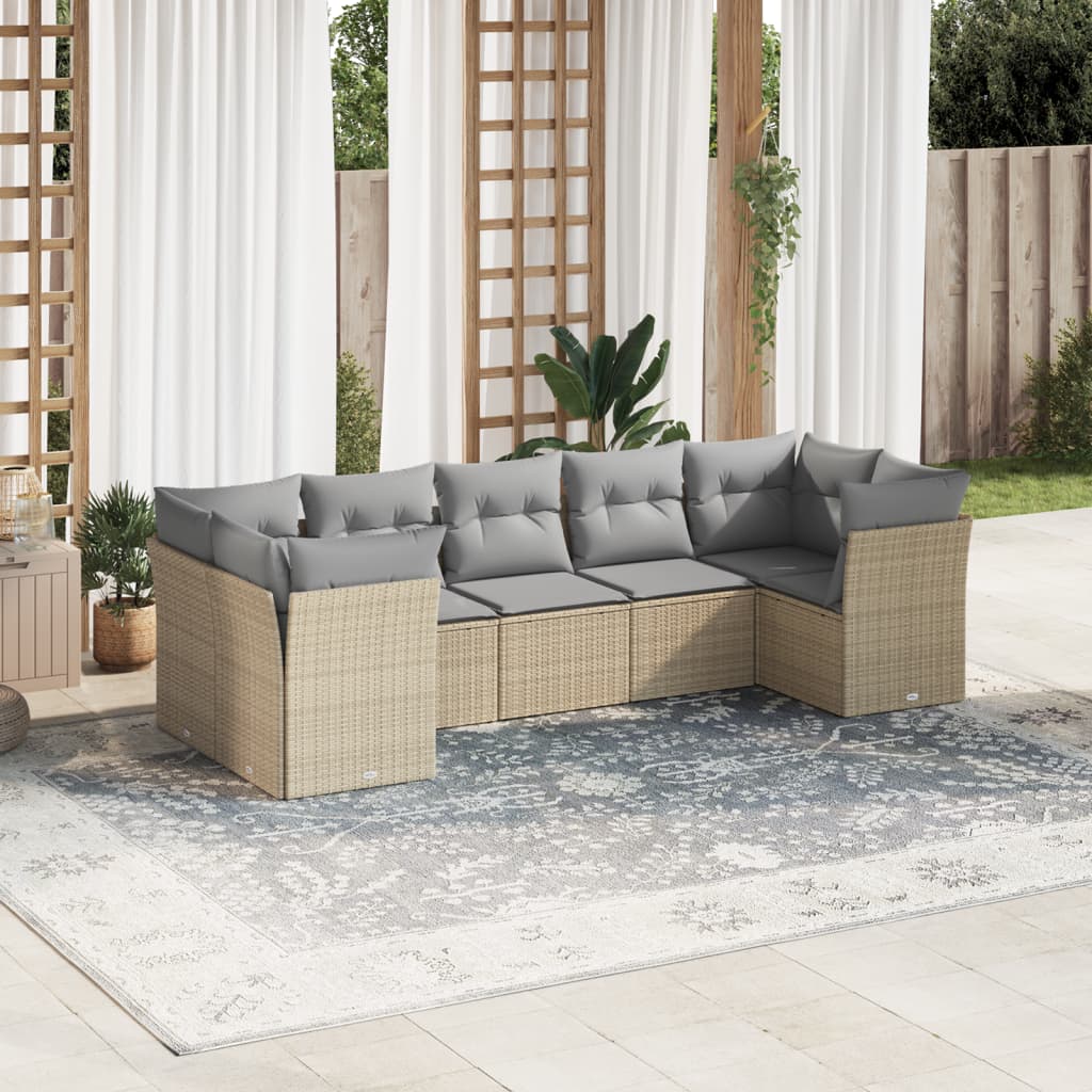 Vetonek Set sofás de jardín 7 piezas y cojines ratán sintético beige