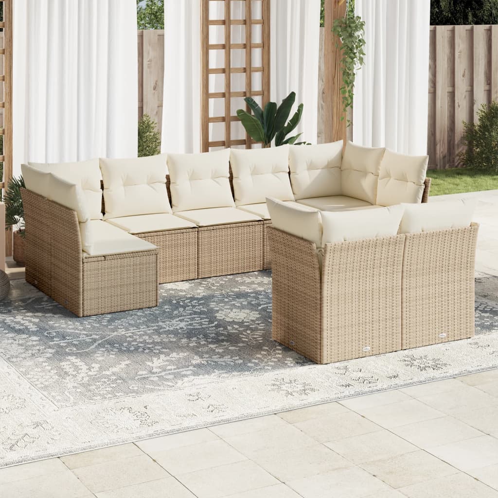 Vetonek Set de sofás de jardín 9 pzas con cojines ratán sintético beige