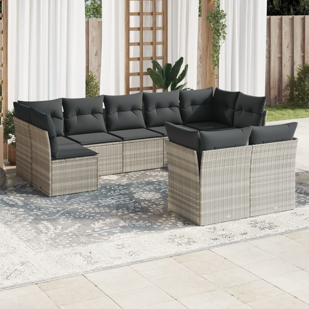 Vetonek Set de muebles de jardín 9 pzas y cojines ratán sintético gris