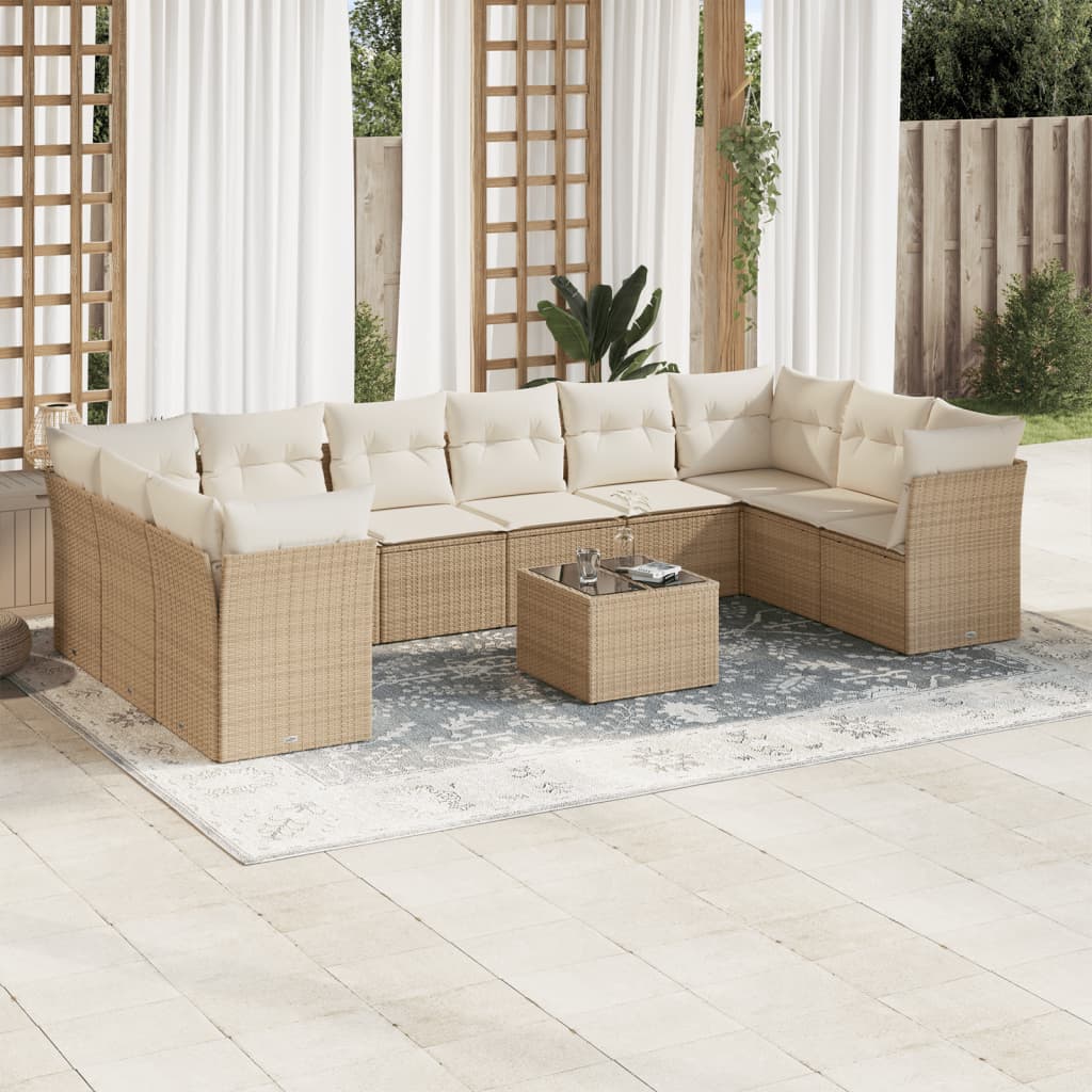 Vetonek Set de sofás de jardín 11pzas con cojines ratán sintético beige