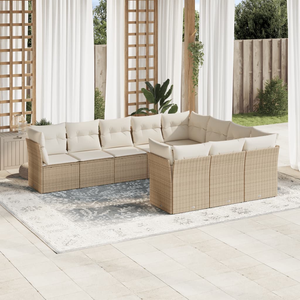 Garden sofas game with beige cushions 10 pcs synthetic ratt