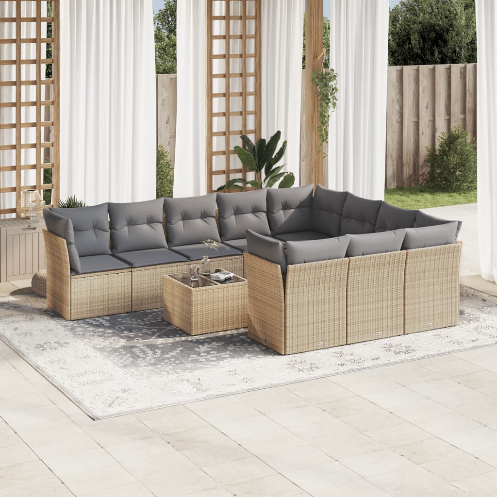 Vetonek Set de sofás de jardín 11pzas con cojines ratán sintético beige