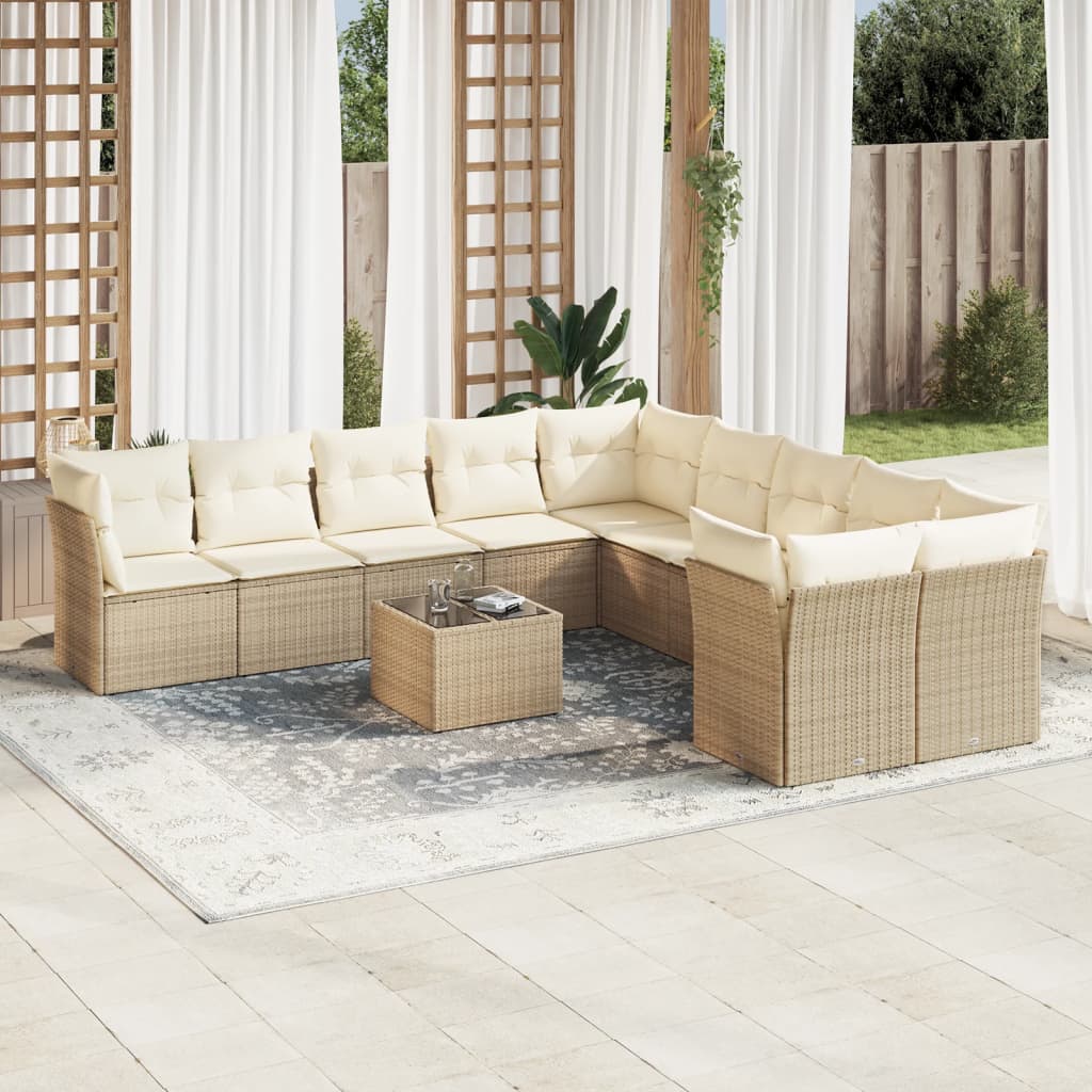 Vetonek Set de sofás de jardín 11pzas con cojines ratán sintético beige