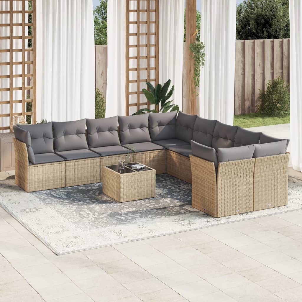 Vetonek Set de sofás de jardín 11pzas con cojines ratán sintético beige