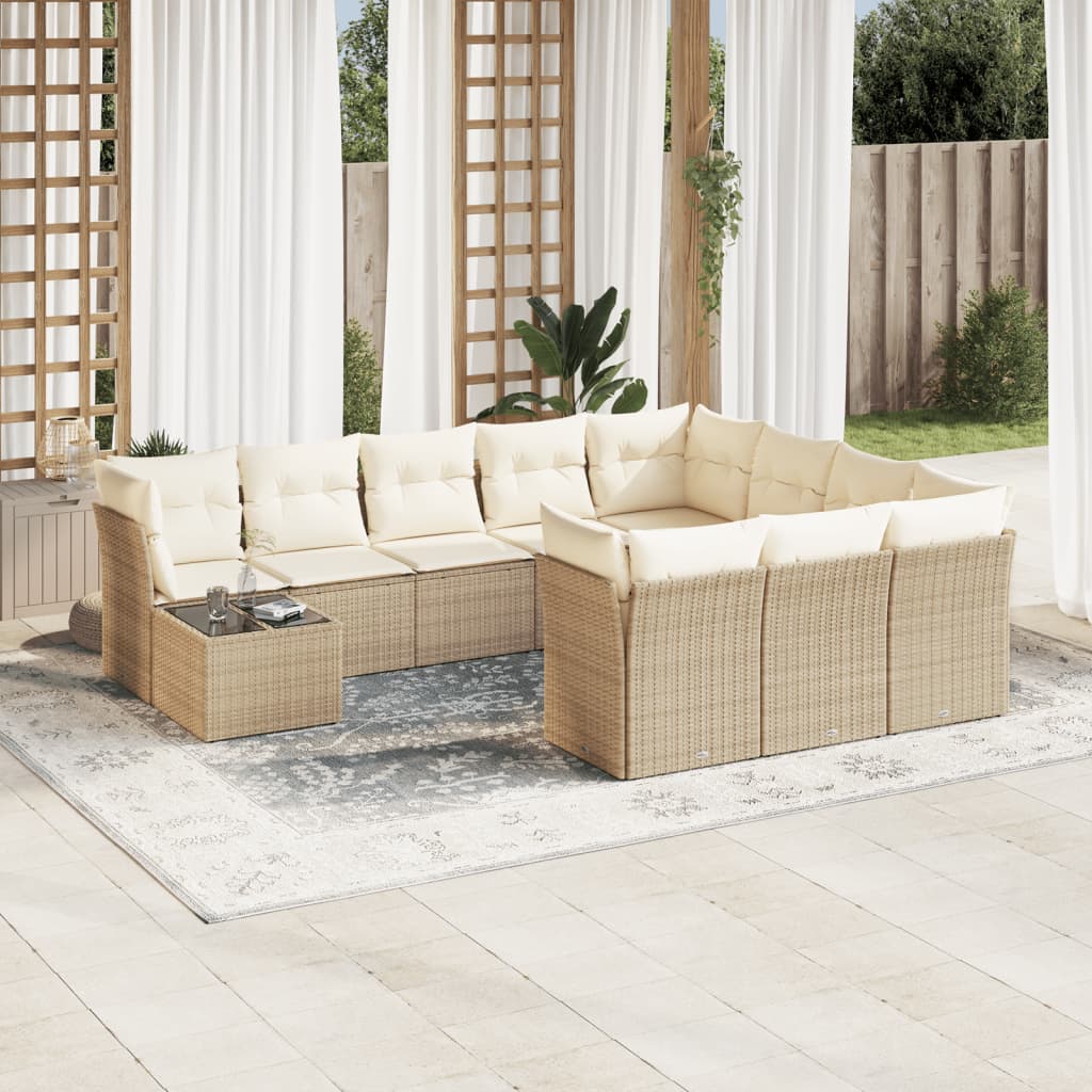 Vetonek Set de sofás de jardín 11pzas con cojines ratán sintético beige