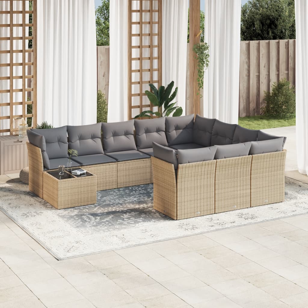 Vetonek Set de sofás de jardín 11pzas con cojines ratán sintético beige