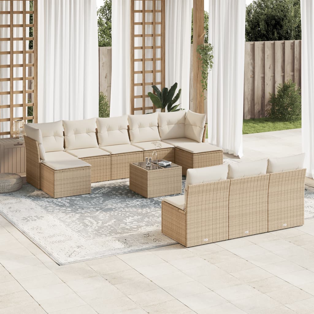 Vetonek Set de sofás de jardín 11pzas con cojines ratán sintético beige