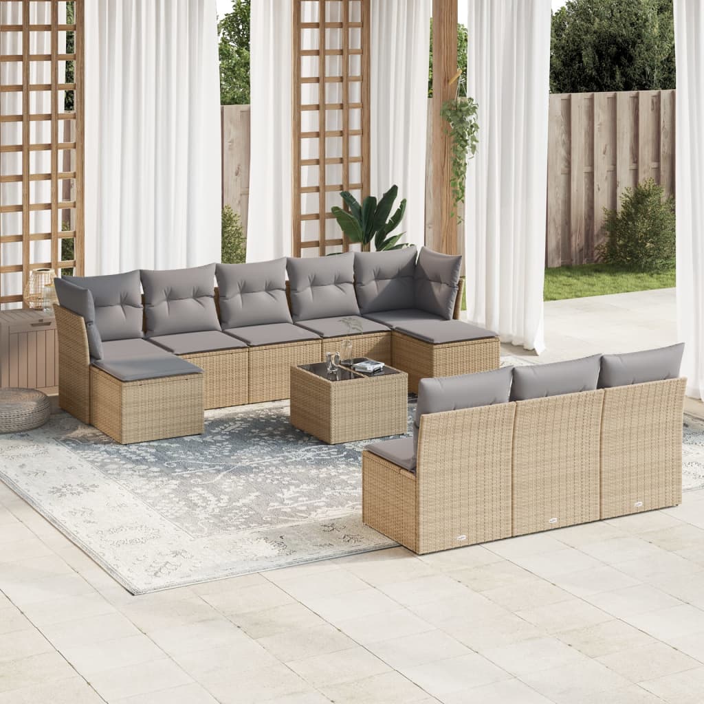 Vetonek Set de sofás de jardín 11pzas con cojines ratán sintético beige