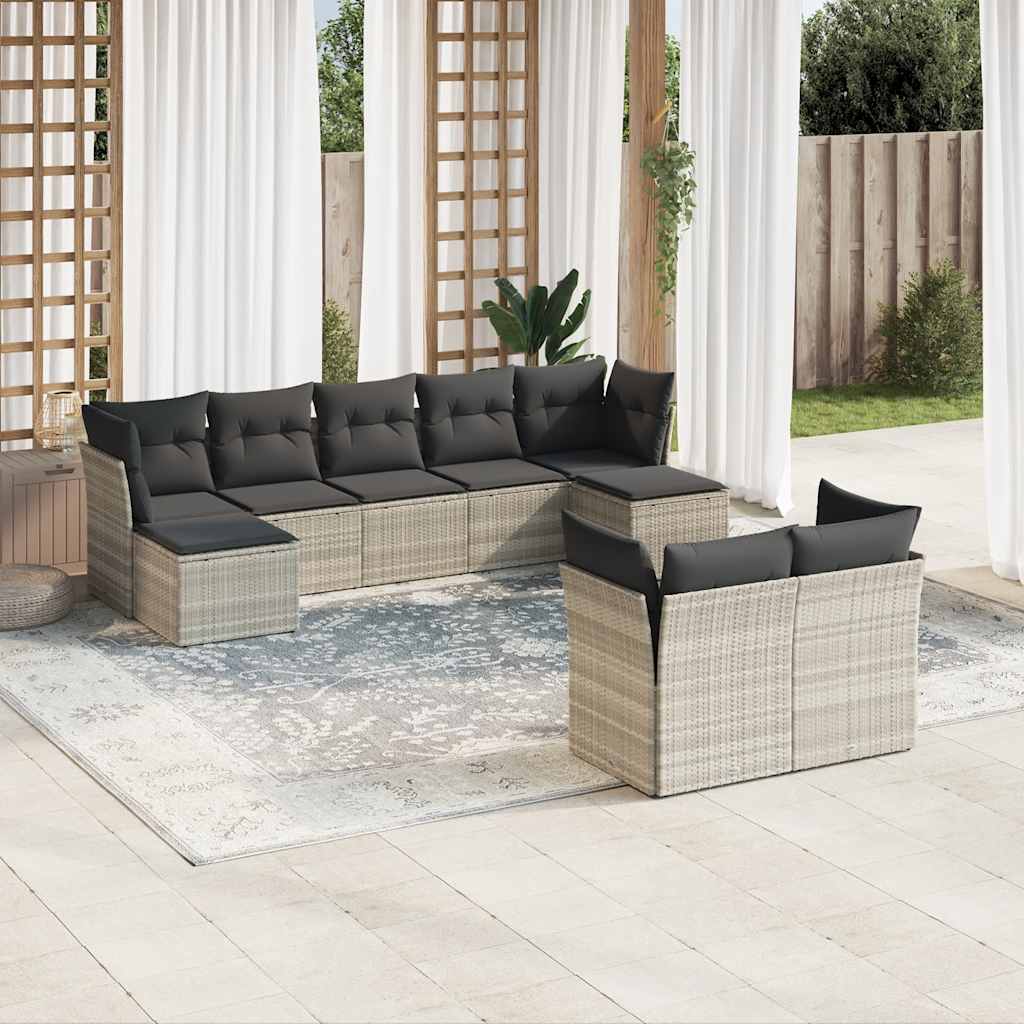 Vetonek Set muebles jardín 9 pzas y cojines ratán sintético gris claro