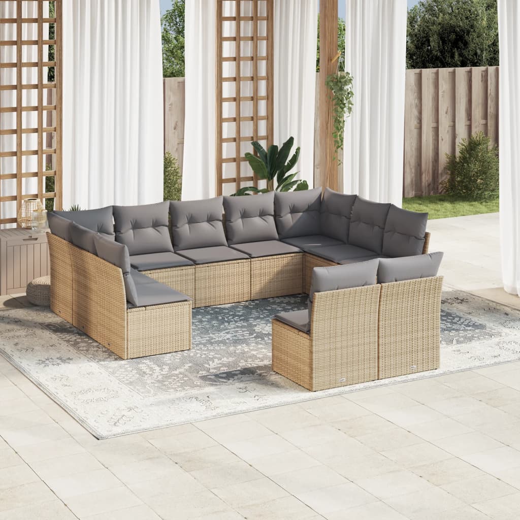 Vetonek Set de sofás de jardín 11pzas con cojines ratán sintético beige