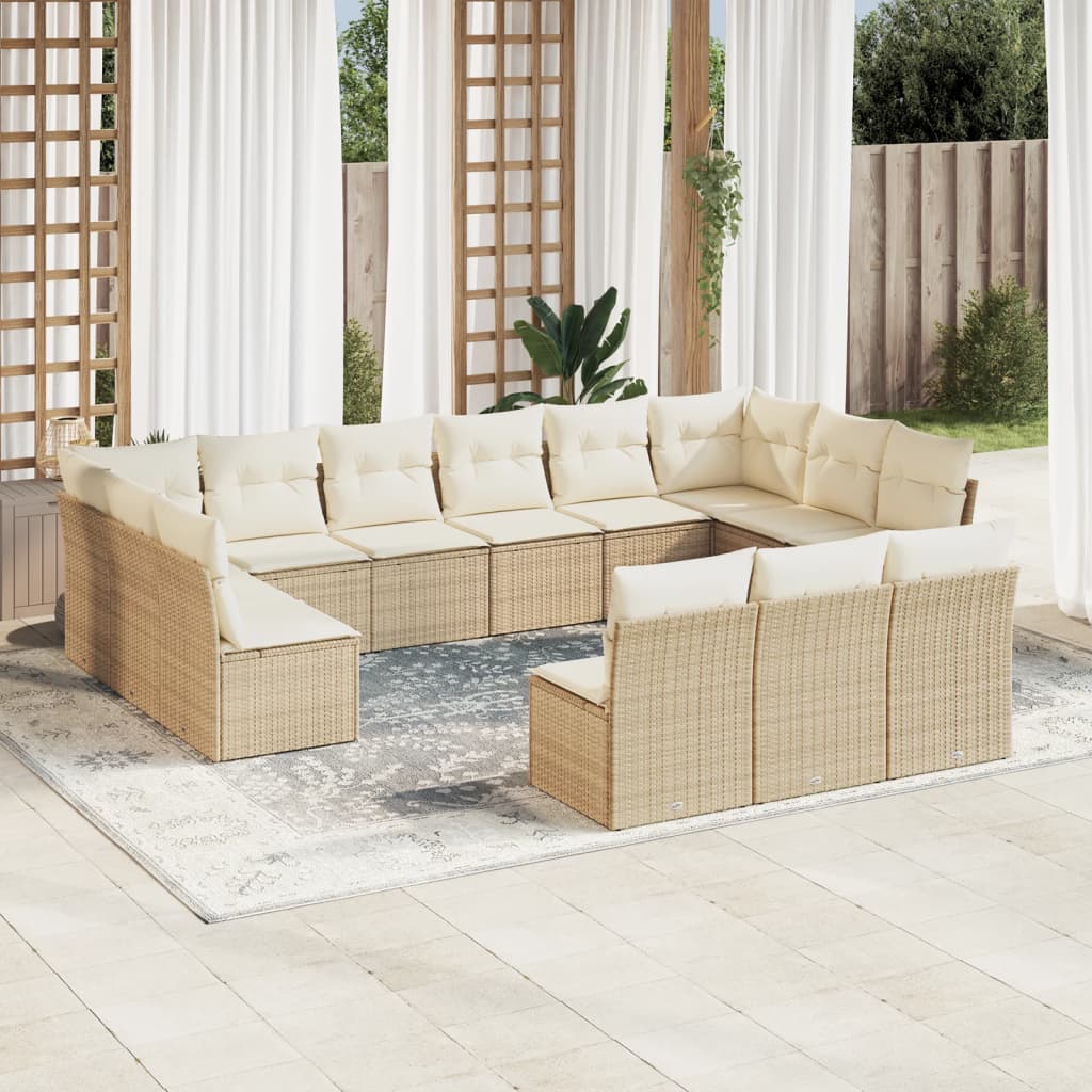 Vetonek Set sofás de jardín con cojines 13 pzas ratán sintético beige