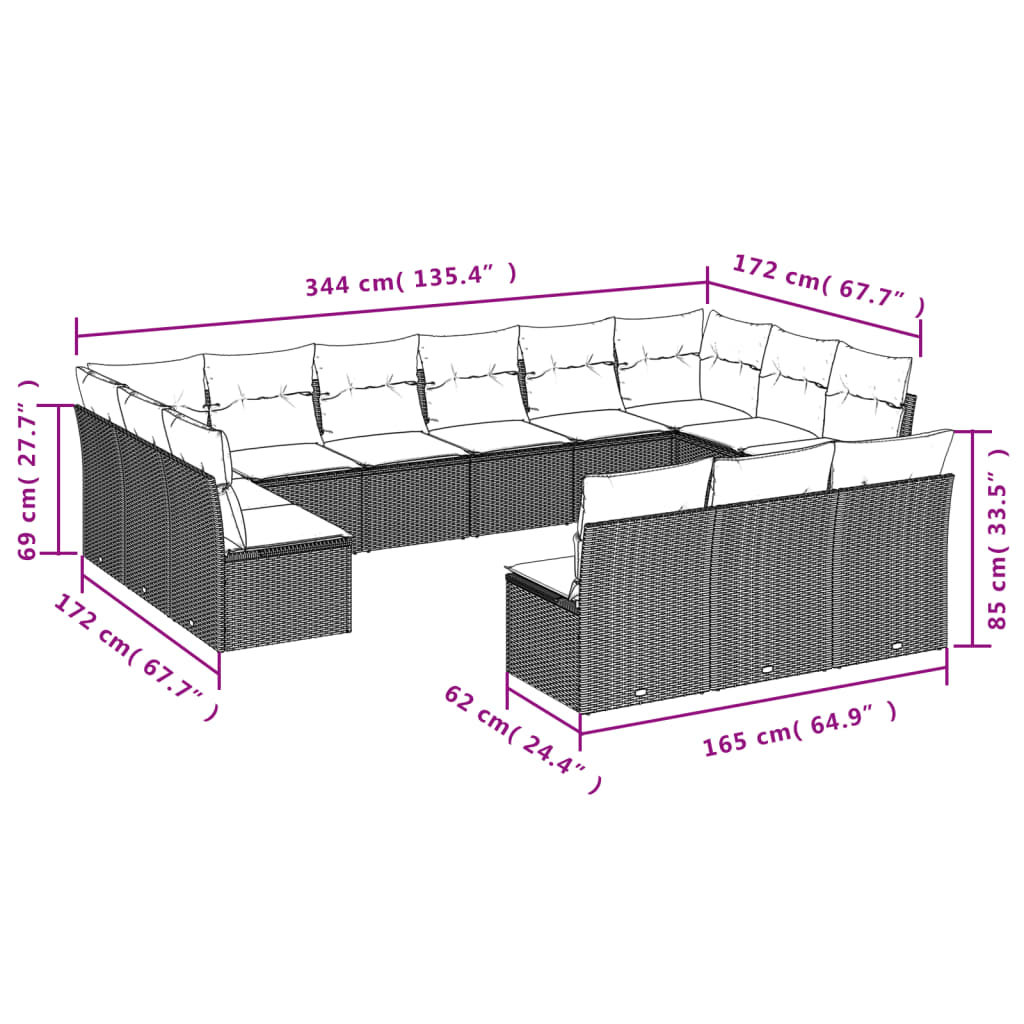 Set sofás de jardín con cojines 13 pzas ratán sintético beige - Vetonek