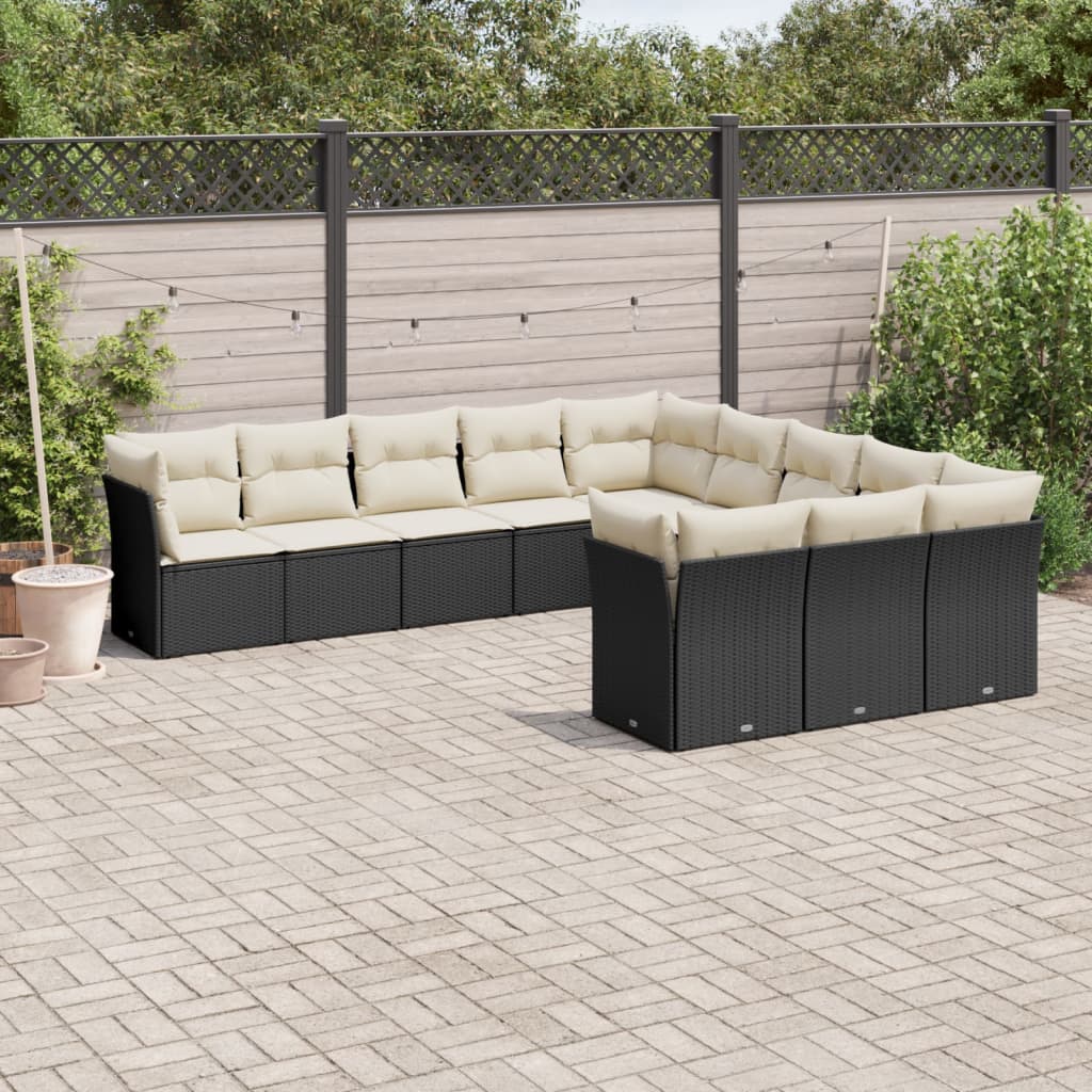 Garden Sofas Set 11 Pcs and Black Synthetic Ratan Cushions