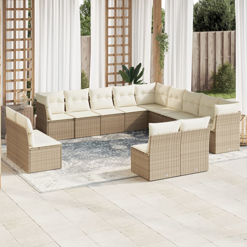 Vetonek Set sofás de jardín con cojines 13 pzas ratán sintético beige