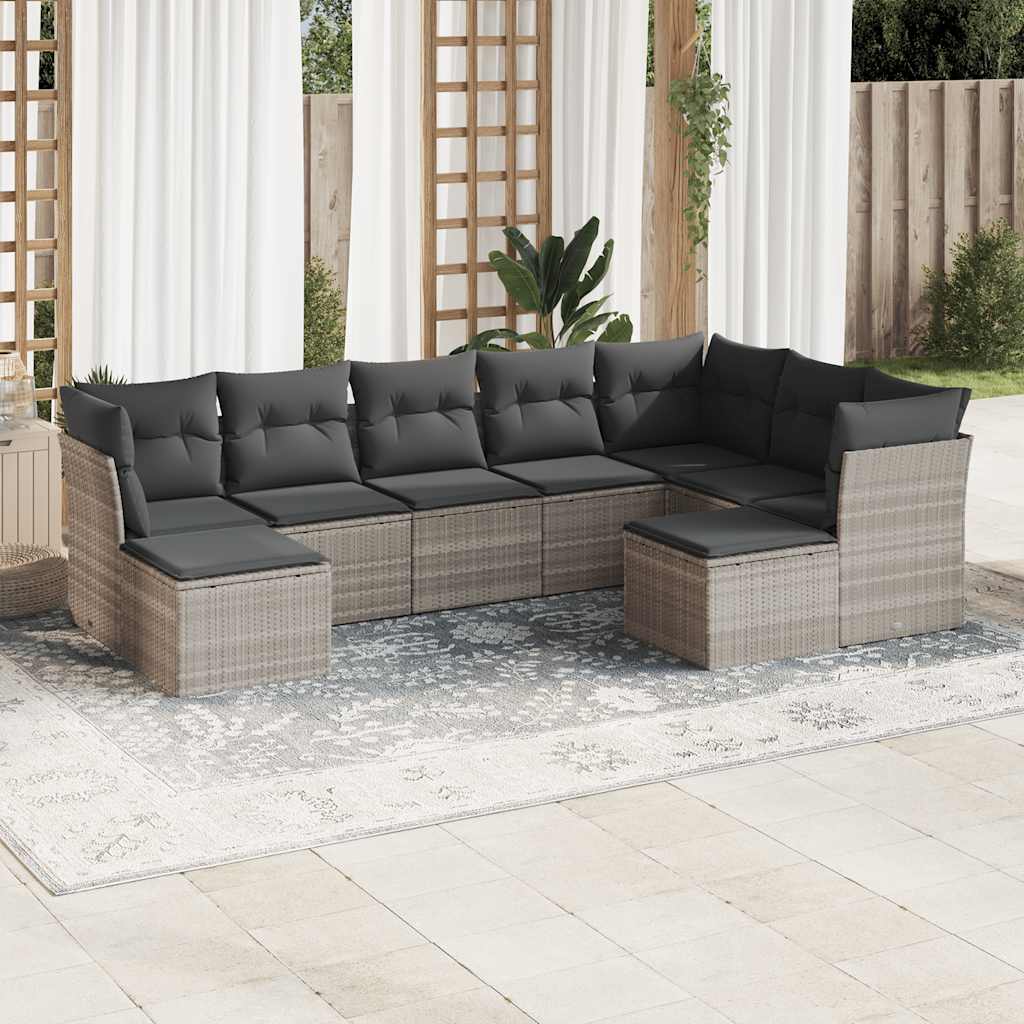 Vetonek Set muebles jardín 9 pzas y cojines ratán sintético gris claro