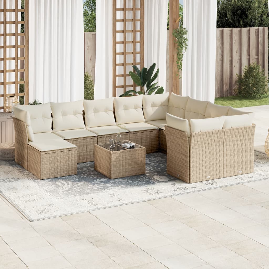 Vetonek Set de sofás de jardín 11pzas con cojines ratán sintético beige