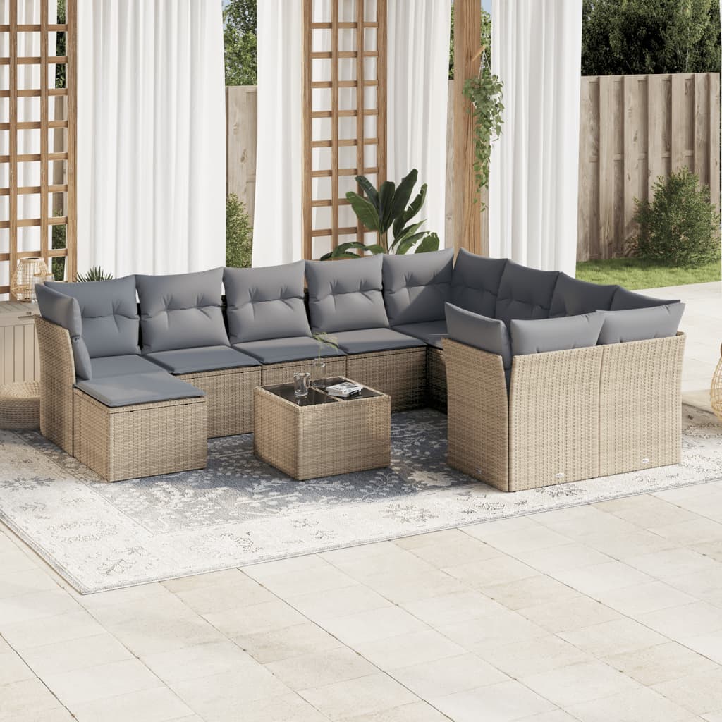 Vetonek Set de sofás de jardín 11pzas con cojines ratán sintético beige