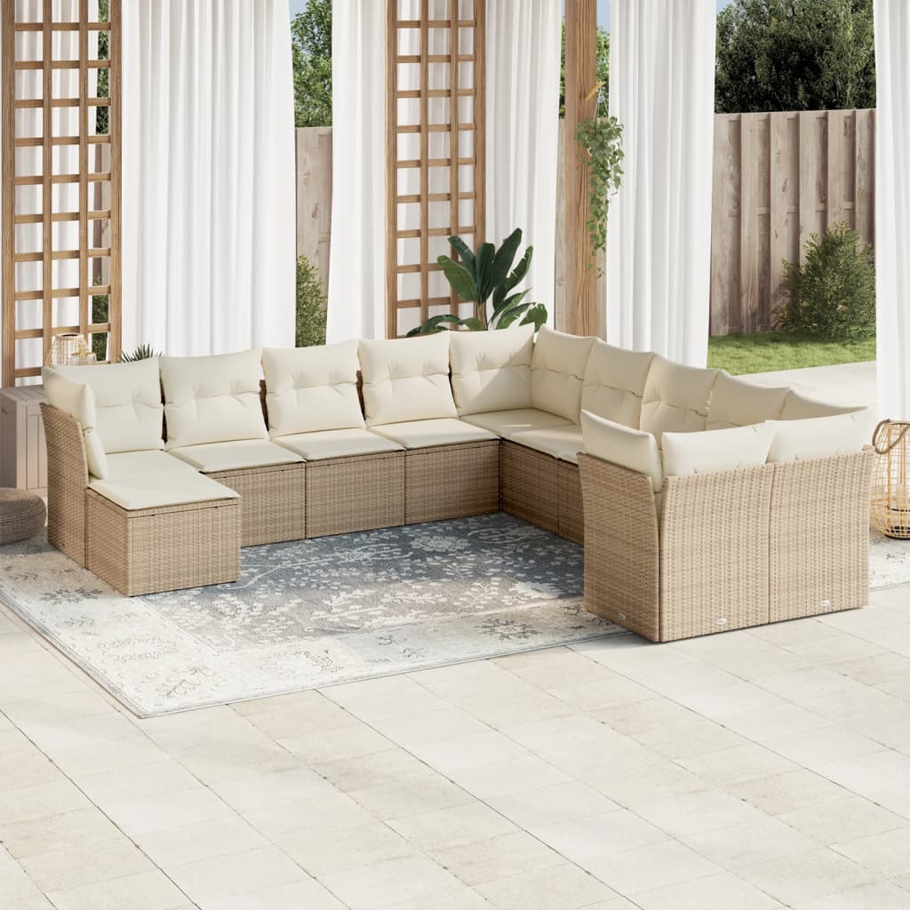 Vetonek Set de sofás de jardín 11pzas con cojines ratán sintético beige