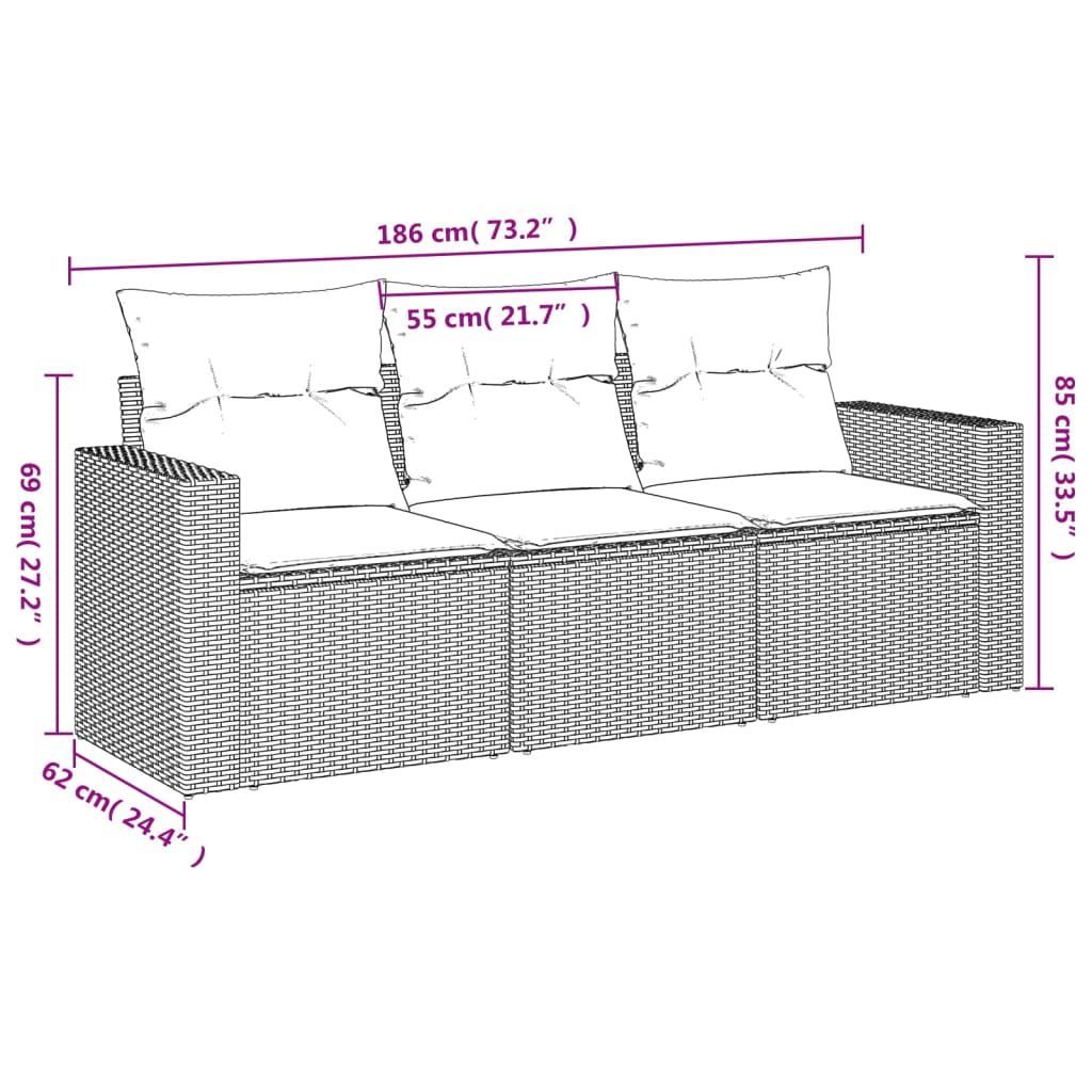 Garden sofas set with cushions 3 pcs