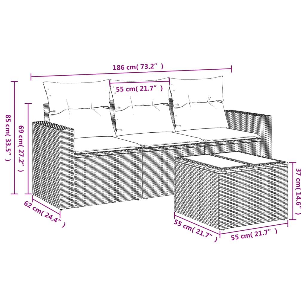 Gartensofas Set 4 PCs und braune synthetische Kissen