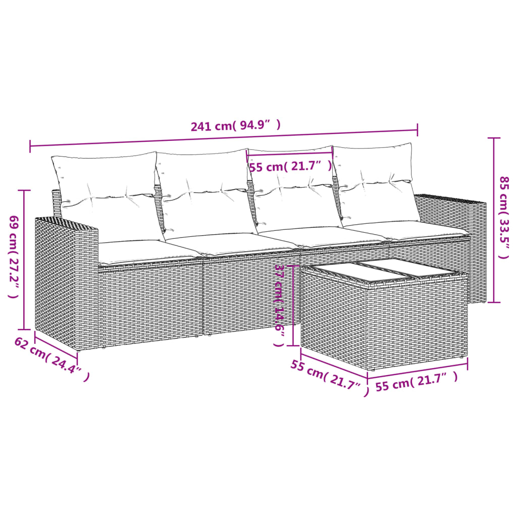 Garden Sofas Game 5 Pzas Ratán Synthetic Beige