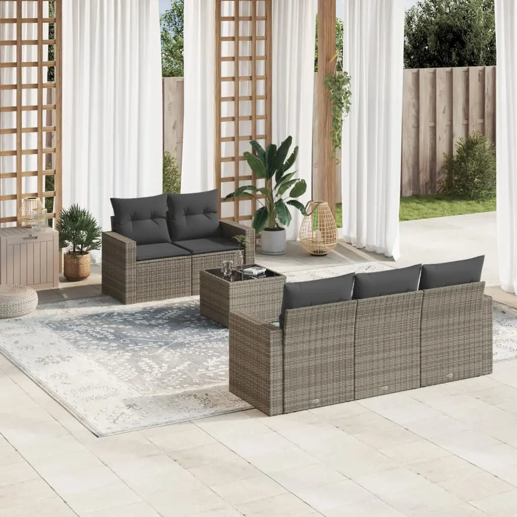 Vetonek Set de muebles de jardín 6 pzas y cojines ratán sintético gris