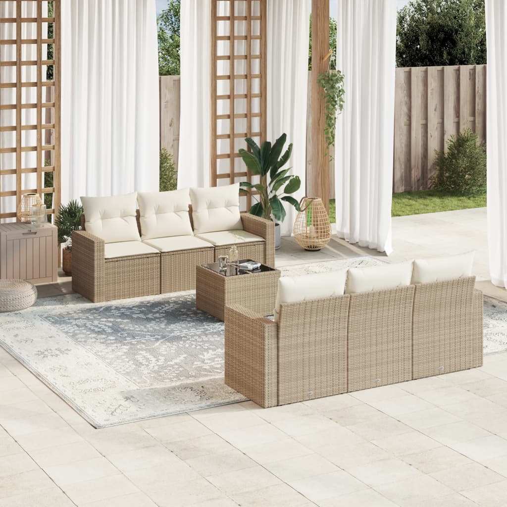 Vetonek Set sofás de jardín 7 piezas y cojines ratán sintético beige